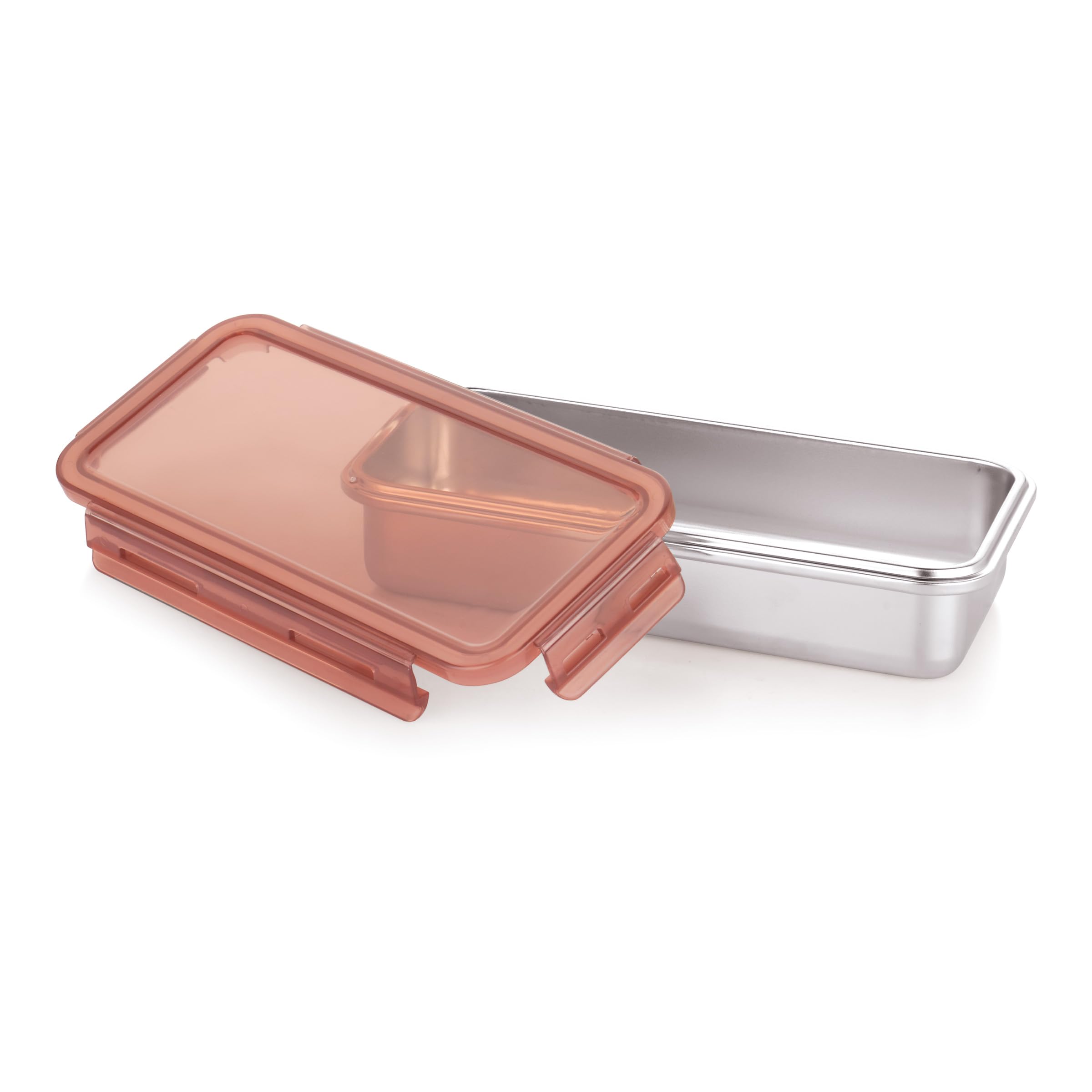 Attro Steelox Rectangle Stainless Steel Container with Plastic Seal Lid BPA Free Food Grade Leak-Proof Ideal for School, Office & Outdoor Lunch Pack - 630ml Brown-image-4