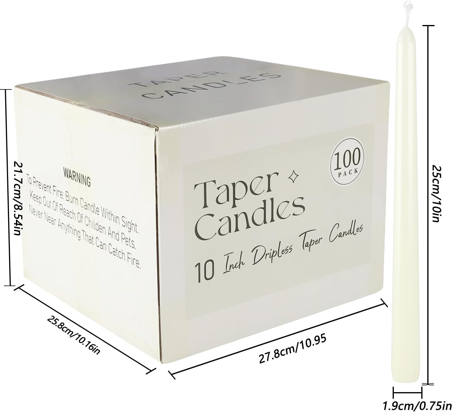 Pliadvbu 100 Pack Lvory Taper Candles 10 Inch, Dripless and Unscented Tall Table Candle for Home Decor, Dinner Candle for Thanksgiving, Christmas, Weddings… …