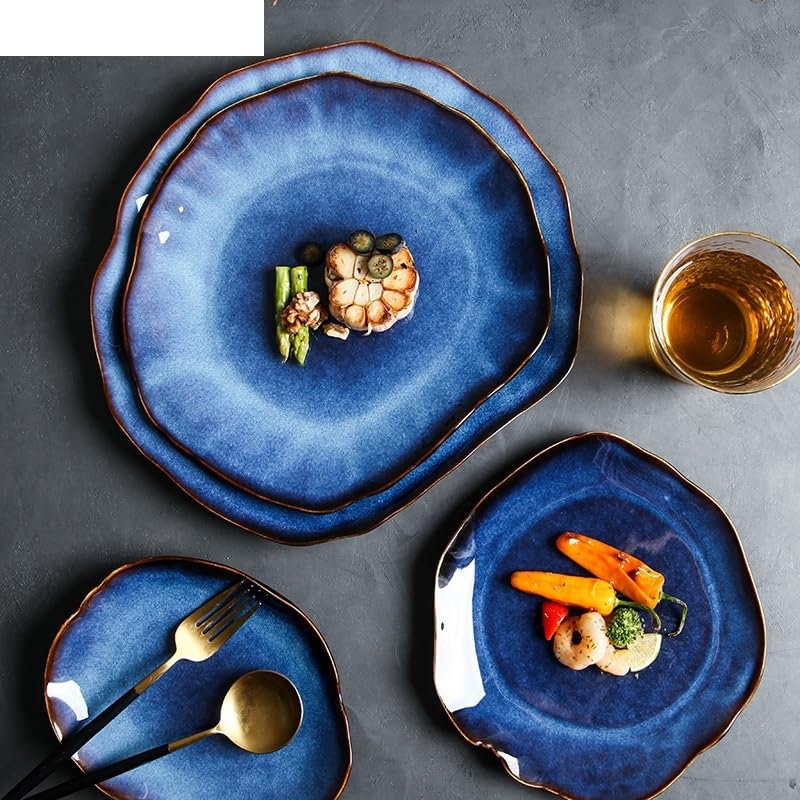 Grandes assiettes plates en céramique de style japonais - Design irrégulier - Empilables - Pour salade et dessert - Service de table XL - Parfait pour le divertissement et une utilisation quotidienne