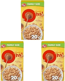 Honey Ohs! Family Size Cereal, Crunchy Breakfast Cereal Os Made with Sweetened Corn, Oats and Rice, 20 OZ Box (Pack of 3)