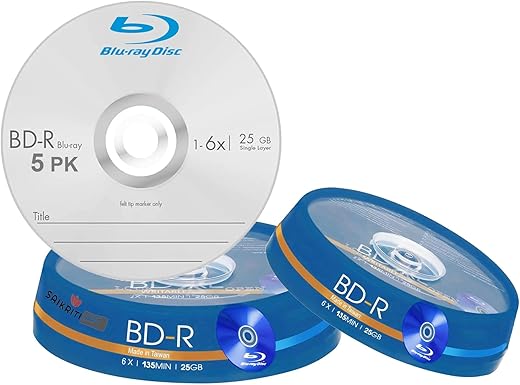 Premium Brand Blank Blu Ray 25 GB BD-R 6X Speed Spindle Cake Box (Pack of 5 Disk)