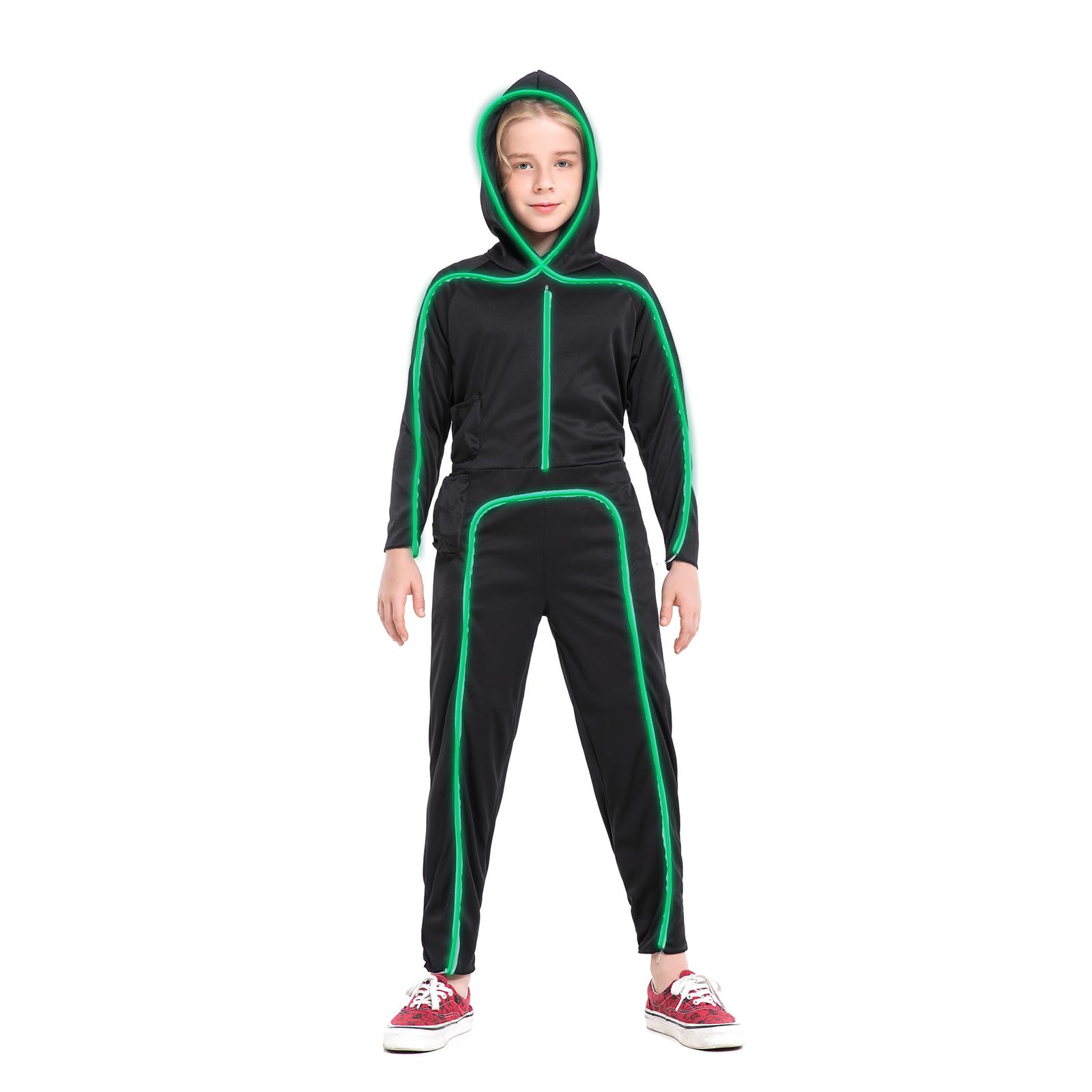 Light-Up Stick Figure Halloween Costume for Kids EL Wire Neon Cosplay Boys Girls