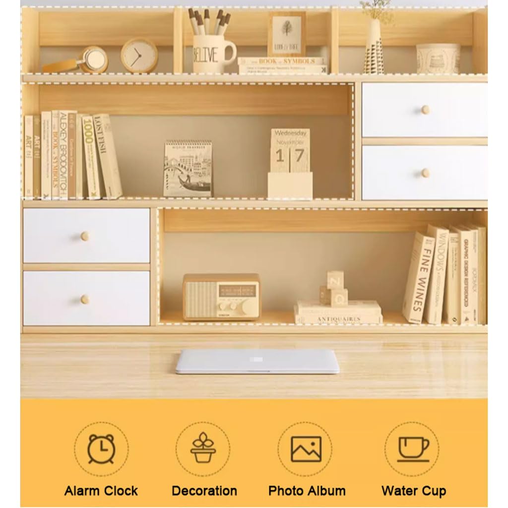 SYALEO Bibliothèque De Bureau Réglable Extensible En Bois - Organisateur Livres Et Accessoires