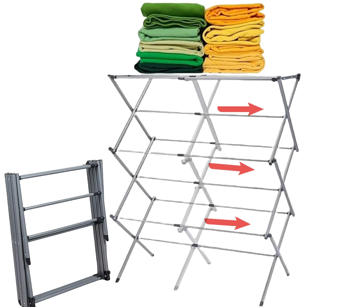 EPISENT 3-Tier Extendable Clothes Drying Rack | Space-Saving, Folding & Retractable | Indoor Laundry Airer for Efficient Drying | Grey