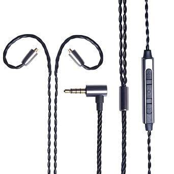 okcsc Earphone Upgrade Cable,MMCX Earbuds Replacement Cord,4 Cores Gold-Plated Plug Earphones Audio Adapter for Shure SE215 SE315 SE535 MMCX,Black,Mic