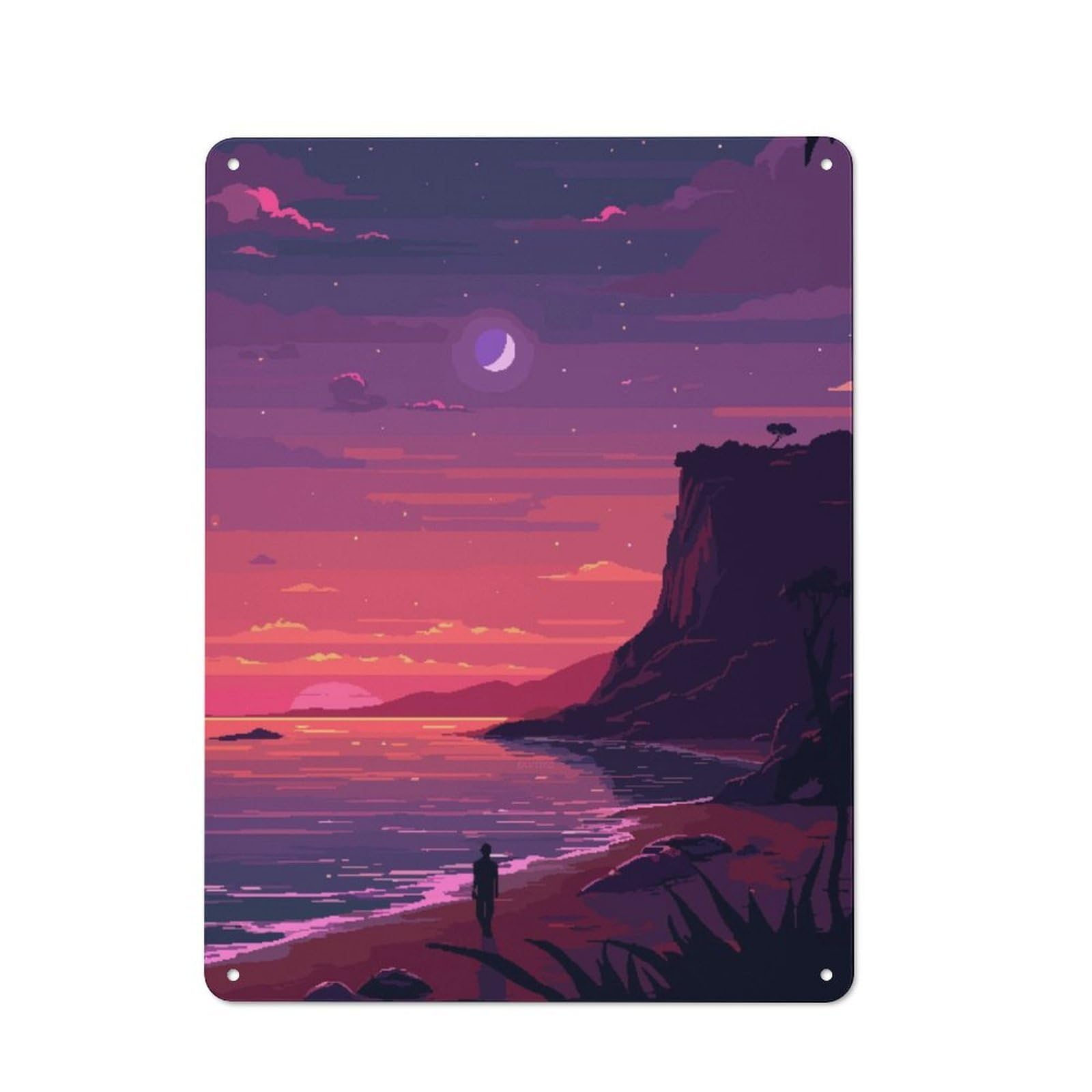Junmoney Socal La Sunset Pixel Art Vintage Metal Plaque 40X30cm Featuring For Pub Or Café, Suited To Café Interior Fans