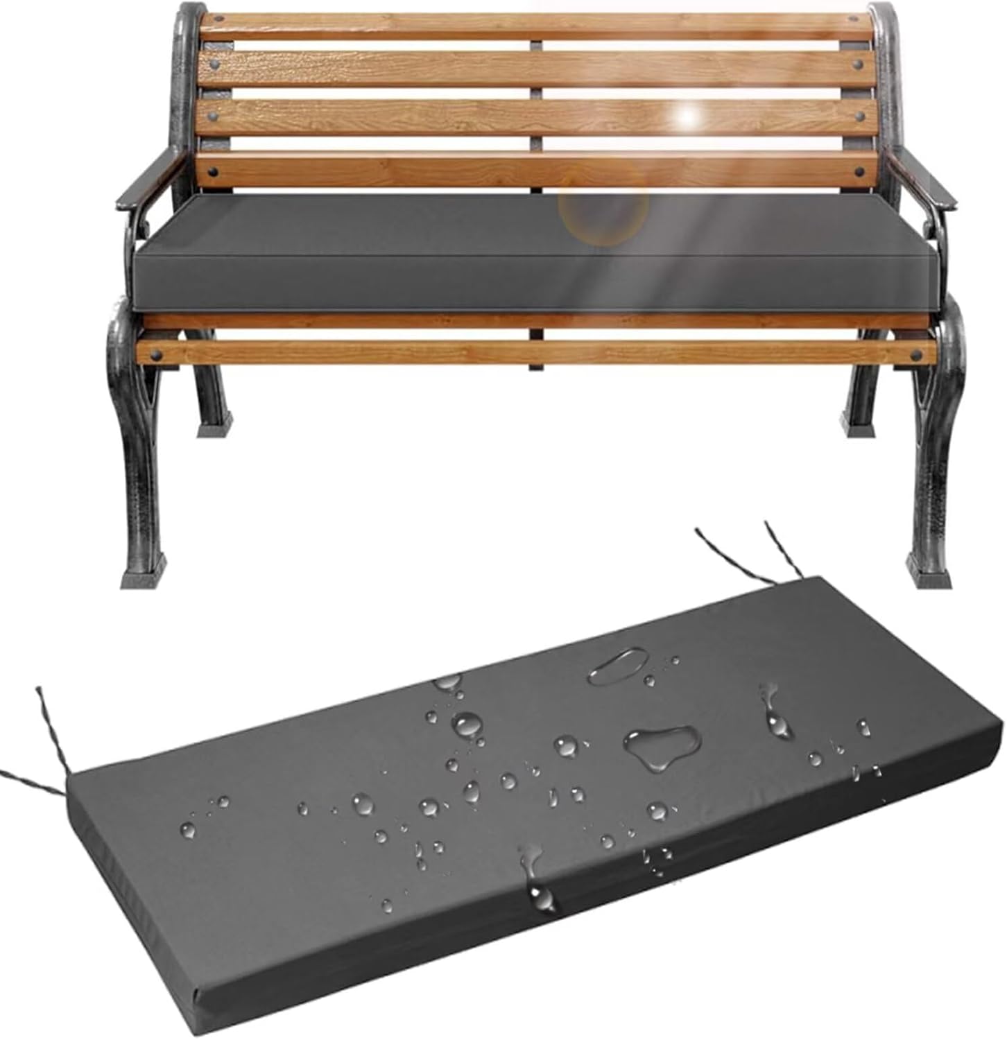 Outdoor Bench Cushion 39x17 in Waterproof, 3 in Bench Cushions for Indoor Outdoor Furniture, Patio Settee Seat Pad with Ties and Removable Cover, Non-Slip Porch Swing Cushions Replacement, Gray B