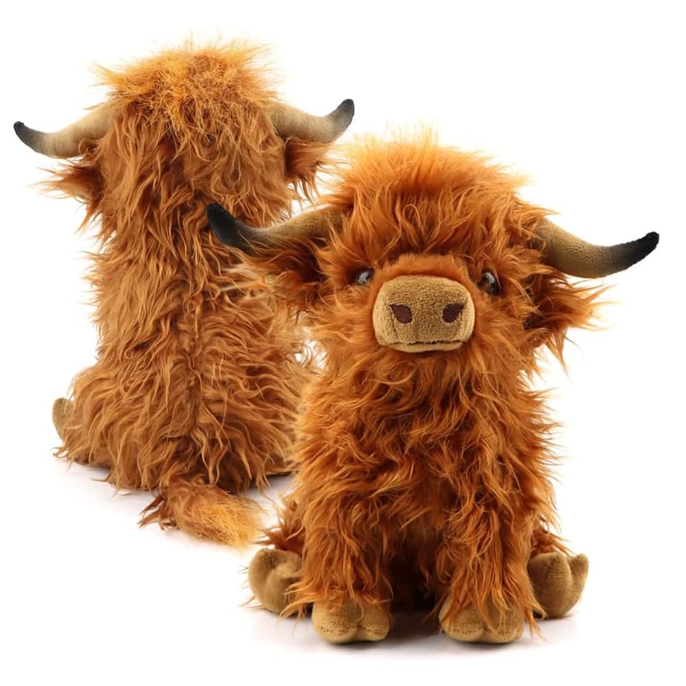 CLKDPNO Cow Stuffed Animals Plush Toy, 25cm Hochlandskhe Teddy Stuffed Soft, Cow Plushies Farm Toy for Farm Home Decor