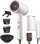 Foldable Portable Ionic Hair Dryer 1600W - Compact Mini Blow Dryer with Diffuser, Concentrator & Comb Nozzle, Intelligent Temperature Control, Low Noise for Home/Salon/Travel