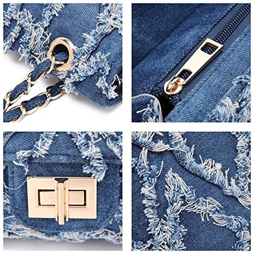 Mkp Women Small Shoulder Bags Quilted Crossbody Distressed Jean Denim Purse Evening Bag Clutch Handbag With Chain Strap #TOP5