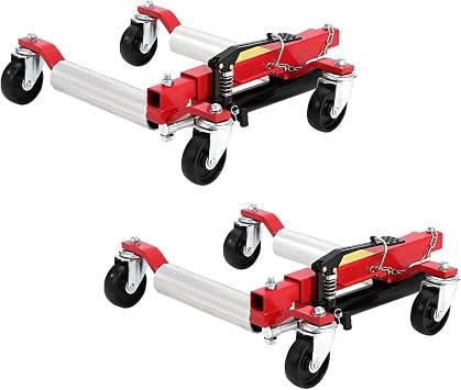 Car Wheel Dolly Set of 2, 1500 LBS Capacity Car Dolly with Hydraulic Tire Jack & Aluminium Twin Rollers, Heavy Duty Rollers with Foot Pedal for Tire Auto Repair Moving, Red