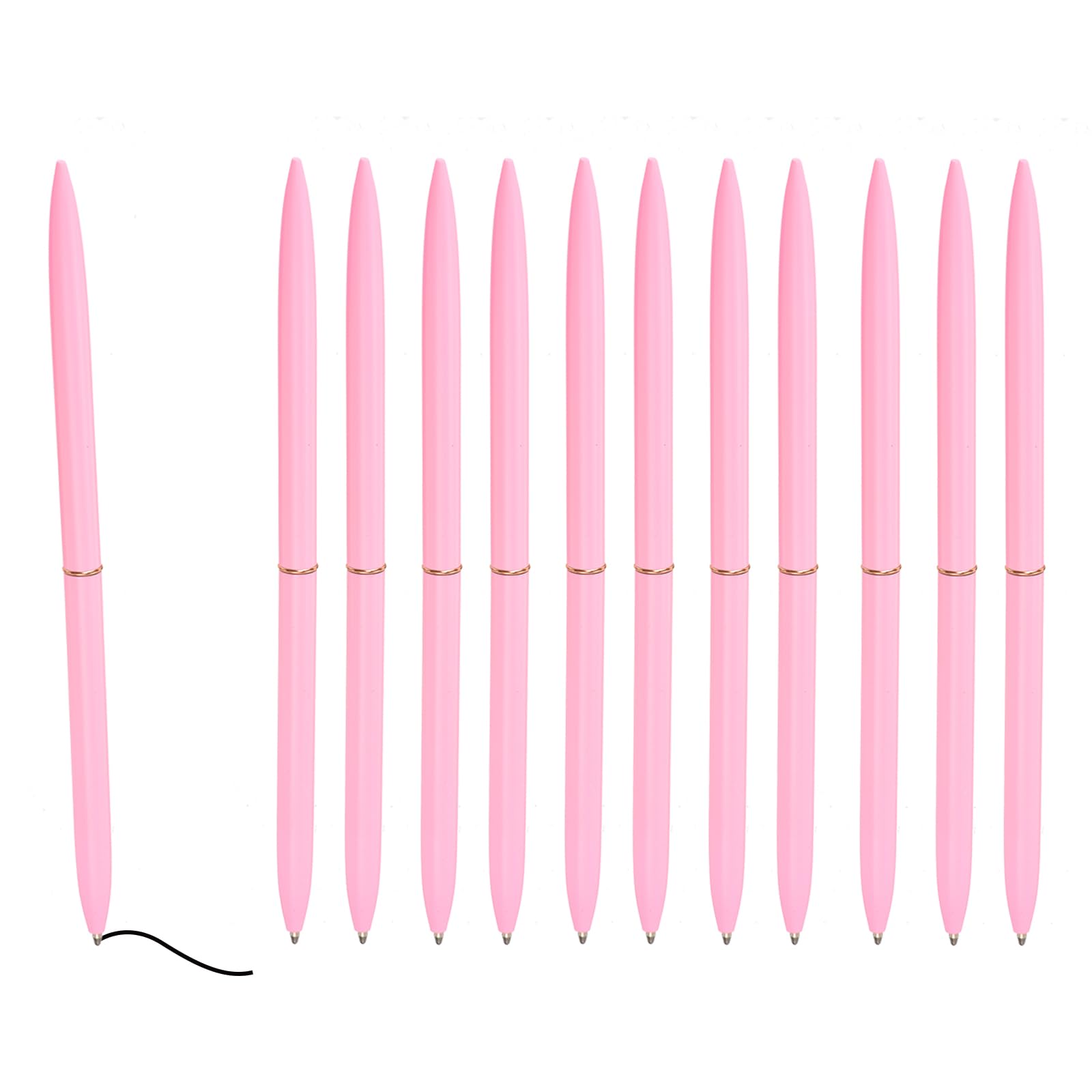 PATIKIL Slim Metal Ballpoint Pen, 12Pcs Black Ink 1mm Medium Point Pen Metallic Retractable Lightweight Smooth Writing Pens for Business Office Wedding Guest Book, Pink