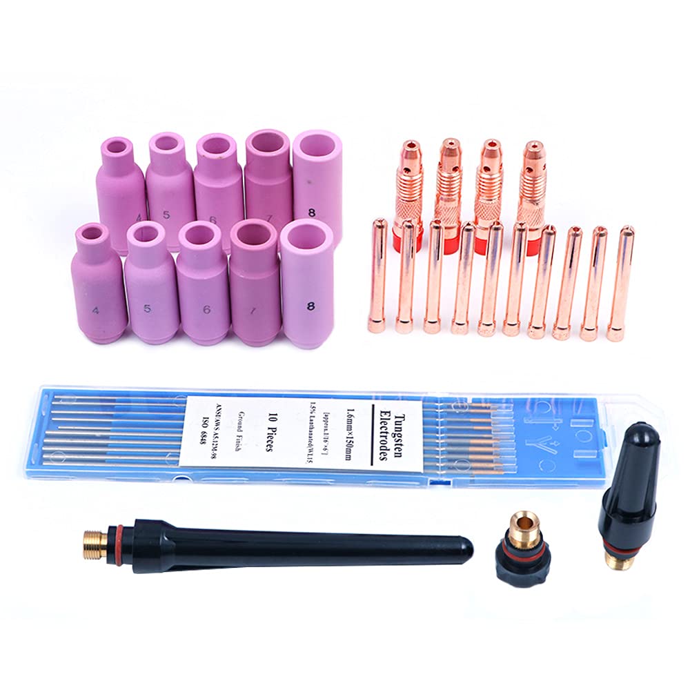 CENPEK37pcs Tig Kit Gas Lens for Wp-17 Wp-18 Wp-26 Wl20 Torch Accessories Spares Parts Lanthanated Tungsten