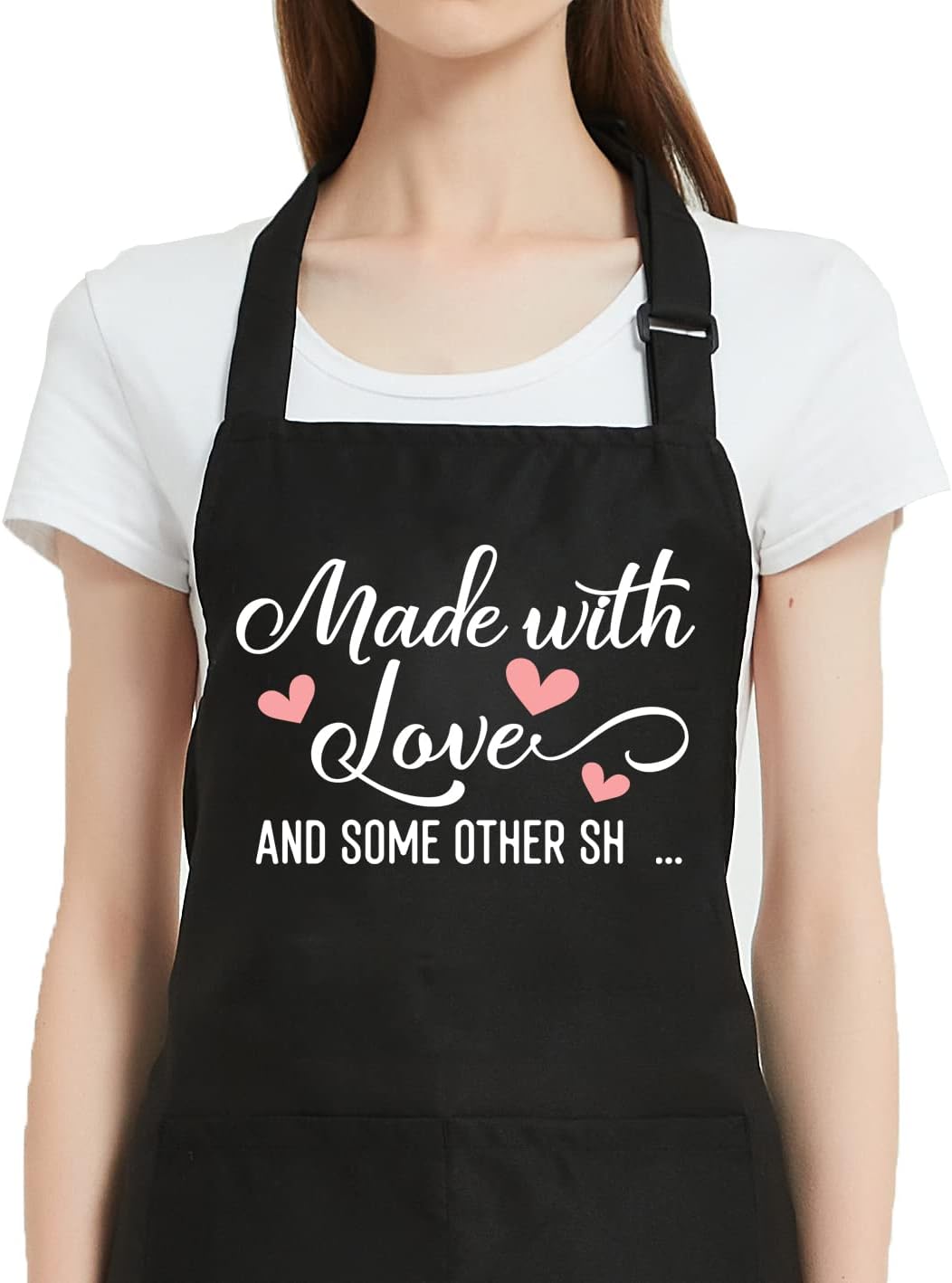 JpayxeseCooking Gifts for Women, Funny Aprons for Women Cute with Pockets, Baking Chef Kitchen Apron Gifts for Bakers Mom Wife Birthday Mothers Day Christmas, Made With Love Black, One size