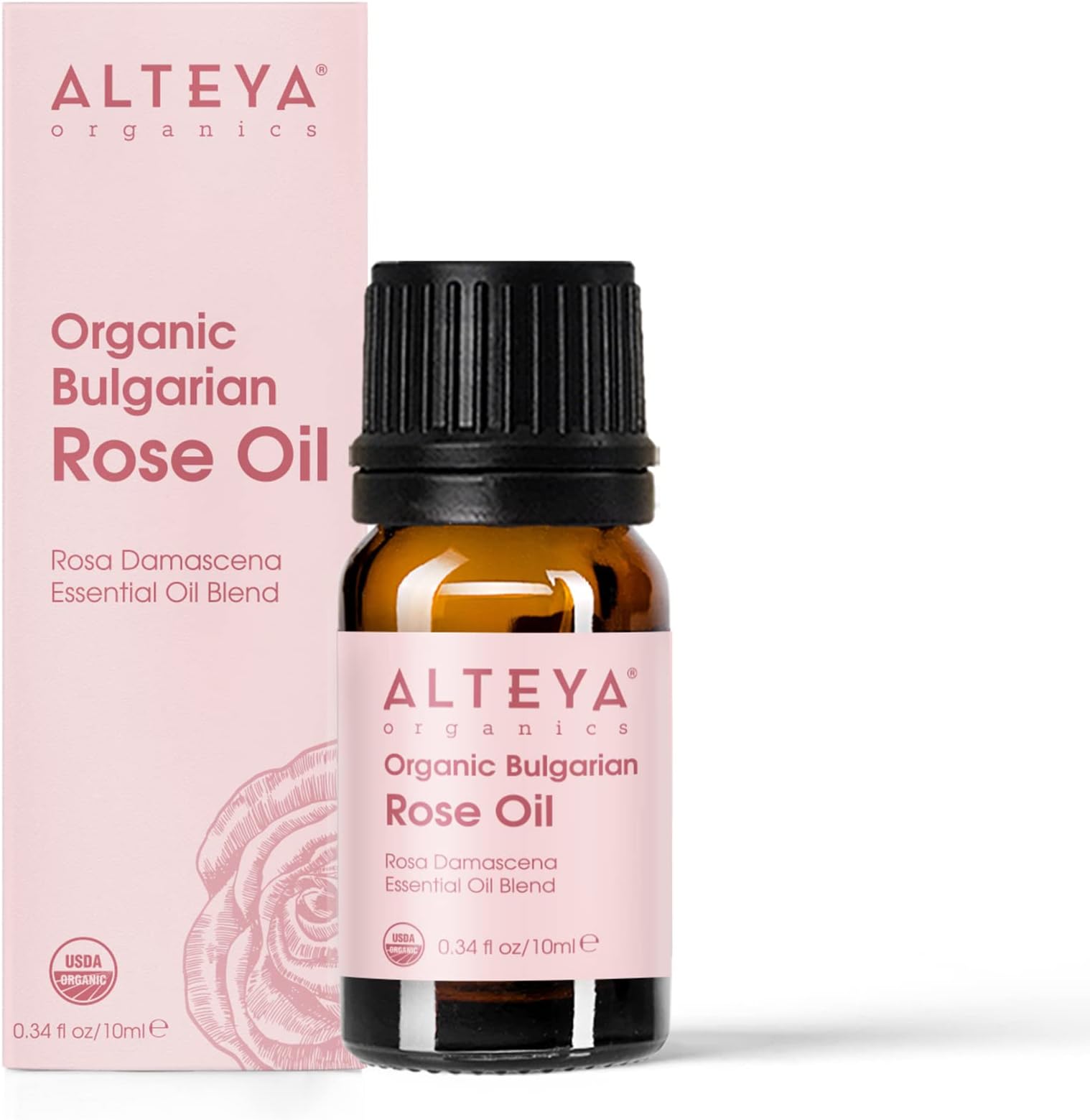 Alteya USDA Organic Bulgarian Rose Oil Rosa Damascena Otto Multi-Use Essential Oil Blend Excellent for Aromatherapy, Fragrance, Skincare and Massage Therapy 10mL