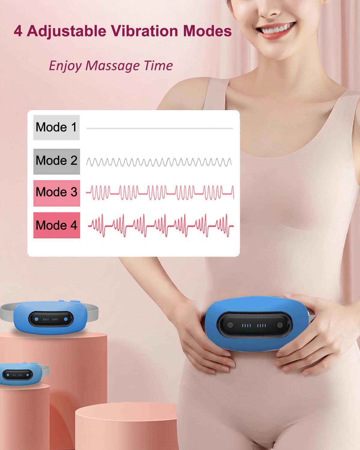 Electric Heating Pad, Portable Cordless Menstrual Heating Pad with 4 Heat Levels and 4 Massage Modes, Fast Large Heating Belly Wrap Belt (SkyBlue)