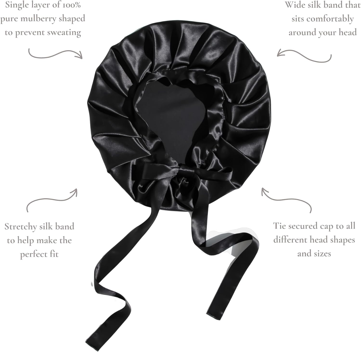 100% Pure 22 Momme Mulberry Silk Sleep Bonnet for Women Hair with Adjustable Ribbons, Oeko-Tex Certified,1 Layer