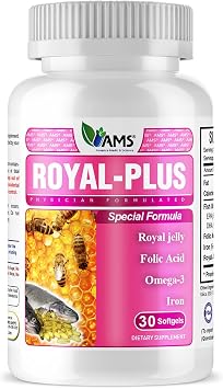 America Medic & Science Royal-Plus 30 softgels | Royal Jelly Prenatal Vitamins for Women | Iron Supplements with Fish Oil Omega-3 Fatty Acids and Folic Acid | Vital Nutrients for Pregnancy