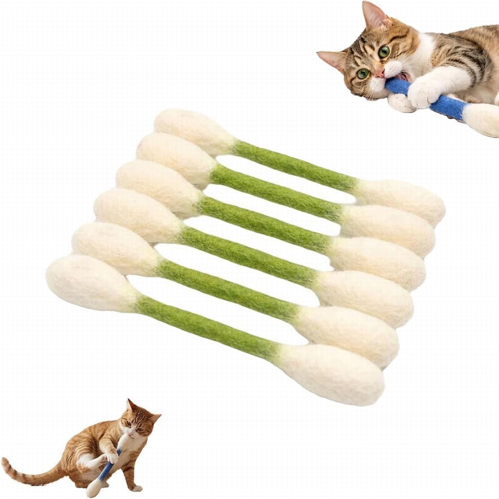 Cotton Swabs Cat Toys with Catnips,6PCS Catnip Sticks Cat Chew Toy, Natural Felt Cat Teething Stick with Catnip, Interactive Cat Kicker Toy for Indoor, Care for Anxiety Relief