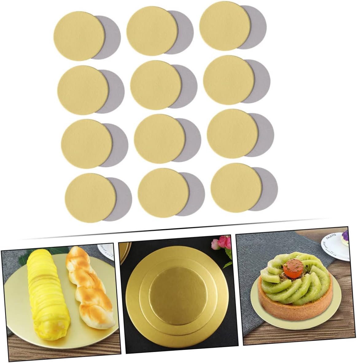 ABOOFAN 12pcs Round Cake Drums 10inch Gold Paper Cake Boards 1.7mm Thick Sturdy Base Baking Supplies