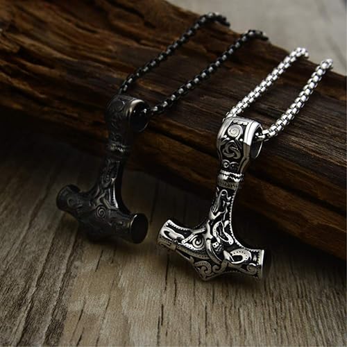 Miniatura 2 de Collar nórdico escandinavo vikingo de acero inoxidable para hombre, novio, papá, marido, cadena de 24 pulgadas, Acero inoxidable
