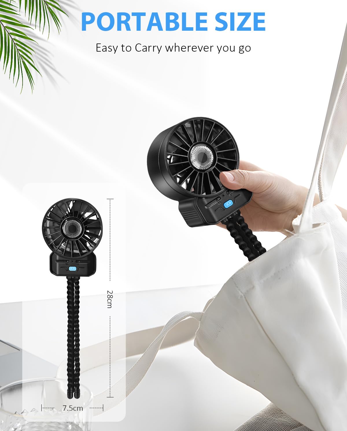 Feebee Ventilatore Portatile Per Passeggino, Mini Ventilatore USB da Tavolo con Flessibile Clip Treppiede, 4 velocità, Silenzioso e Potente per Passeggino Culle Auto Campeggio