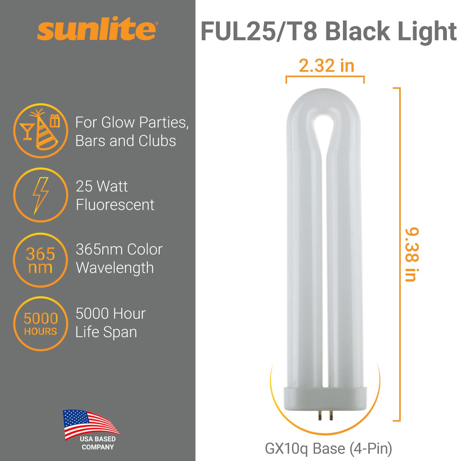 Sunlite 05165-su 25-watt FUL 4-pin Unique en forme de U Twin Tube fluo compacte Plug-in Gx10q Base ampoule 25W 120V