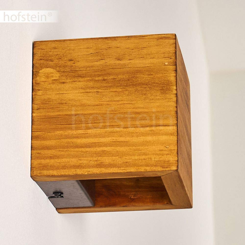 HOFSTEIN LED Wandlampe Adak, dimmbare Wandleuchte aus Holz/Metall in Braun/Grau, längliche Innenwandleuchte mit Up&Down Effekt, 4,3 Watt, 430 Lumen, 3000 Kelvin, Wohnzimmer, Schlafzimmer, Flur