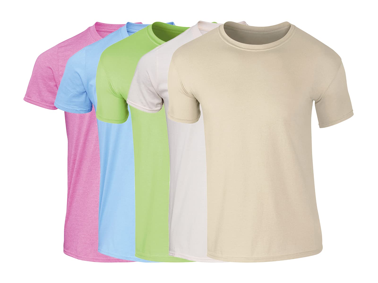 COOZO Mens Soft Cotton Pack of 5 Short Sleeve T-Shirts - Azalea/Carolina Blue/Mint Green/Natural/Sand - 2XL