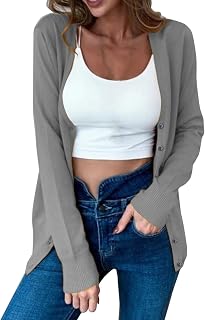SHAOBGE Cardigan Sweaters for Women Lightweight Long Sleeve Open Front V Neck Buttons Knit Cardigans Fall Clothes Outfits