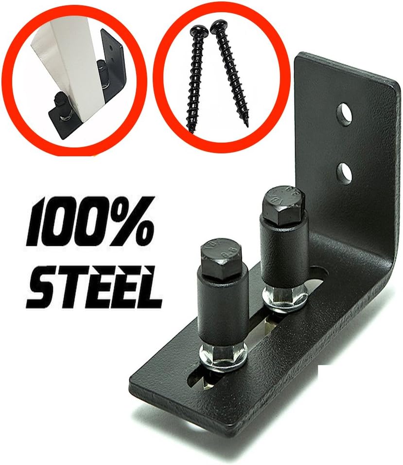Barn Door Floor for bottom Guide Adjustable-Wall Mount Stay Roller-SLIDING DOOR HARDWARE-FLUSH TO FLOOR-Bottom Bracket Sits Flat On Floor DOORFRAME BOTTOM FLOOR GUIDE Heavy Duty Hardware Powder Coated