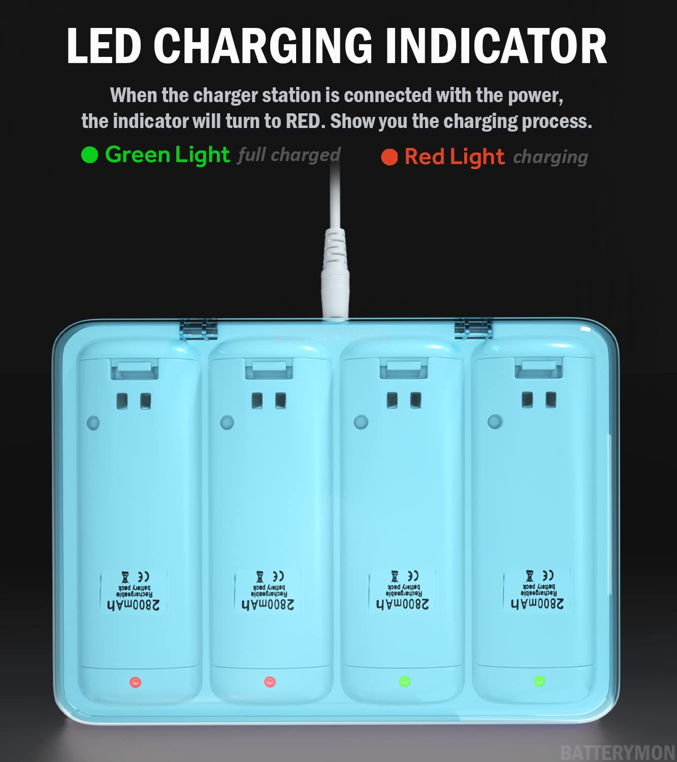 Battery Charger Dock Compatible with Wii Battery, 4-Pack Rechargeable Batteries Compatible with Wii WiiU Controller