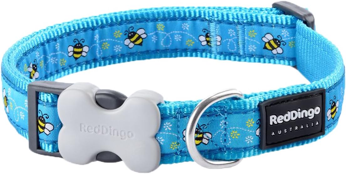 Red DingoBucklebone Dog Collar Design, Bumble Bee Turquoise, Large 25mm