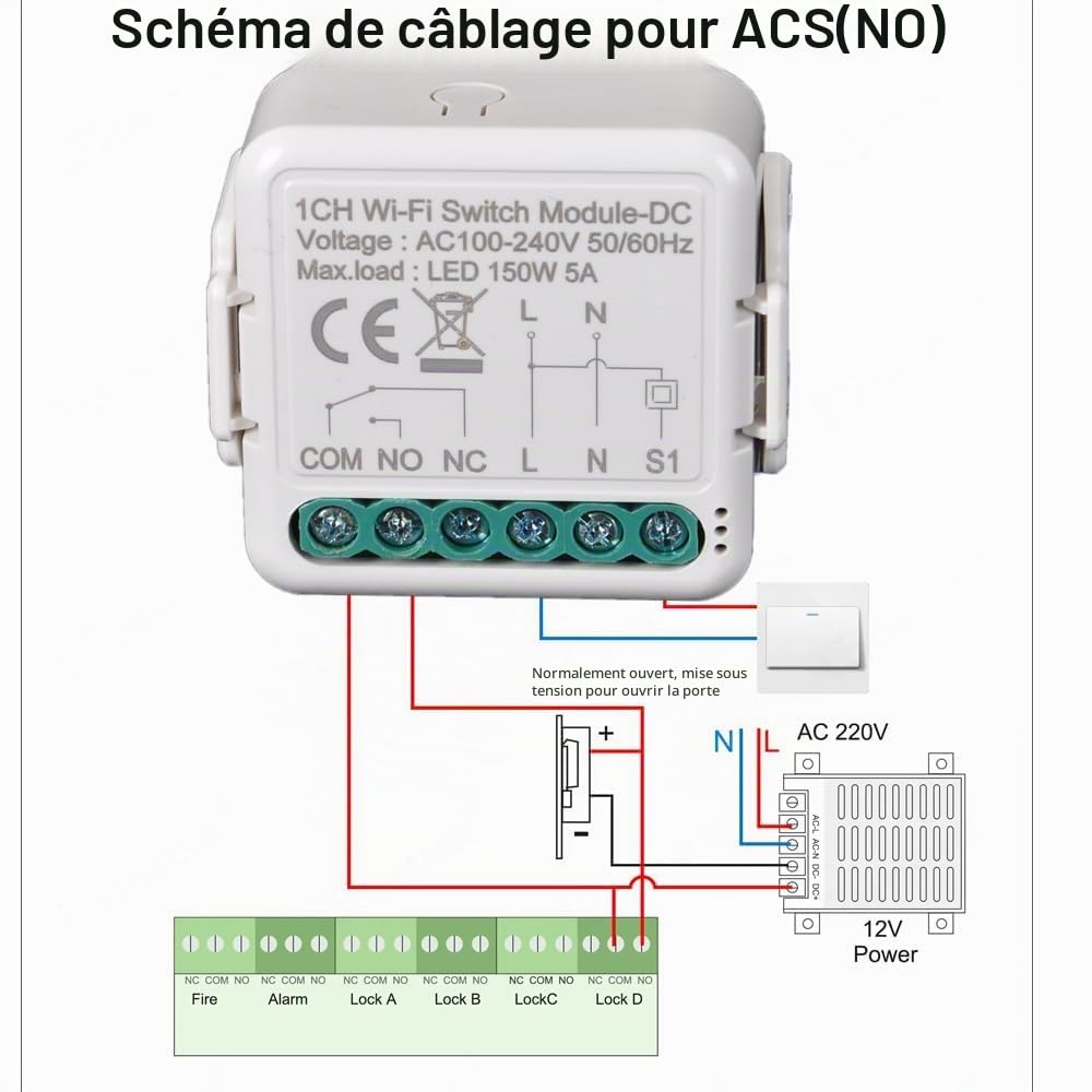 Interrupteur Wi-Fi intelligent Jog/Relais sans fil, 1 canal DC 12/24 V AC 100-240 V, application Tuya/télécommande Smartlife, contact sec, module compatible avec Alexa et Google (3)