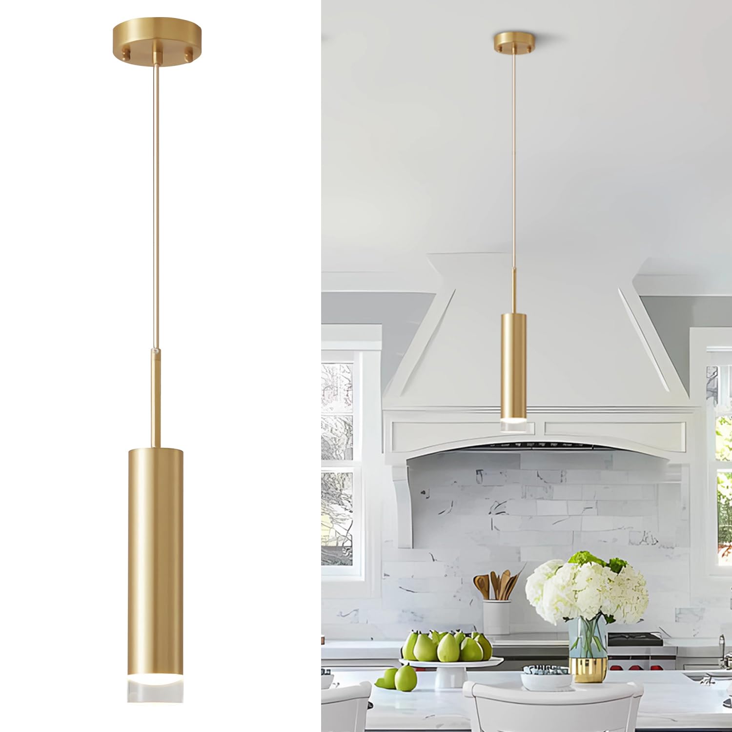 Photo 1 of KCO Lighting LED Gold Mini Pendant Light Modern Kitchen Island Ceiling Hanging Light Fixtures Small Cylinder Ceiling Pendant Lighting for Bedroom, Dinning Room (Gold)