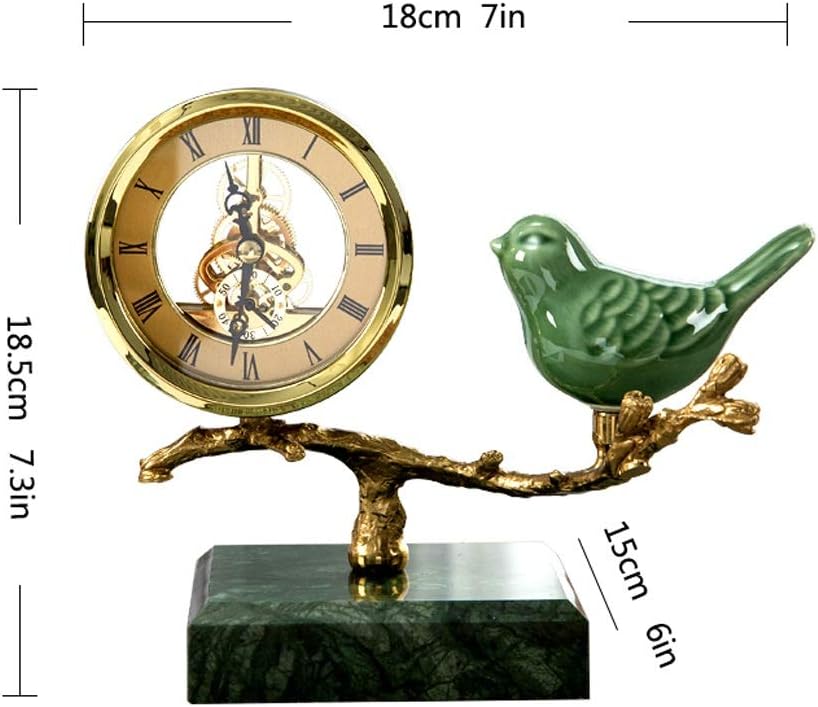 Decorative Table Clock Brass Mechanical Gear Table Clock Living Room Desktop Metal Perspective Movement Table Clock Home Bird Decoration Clock Table Clock (Color : A) (B)