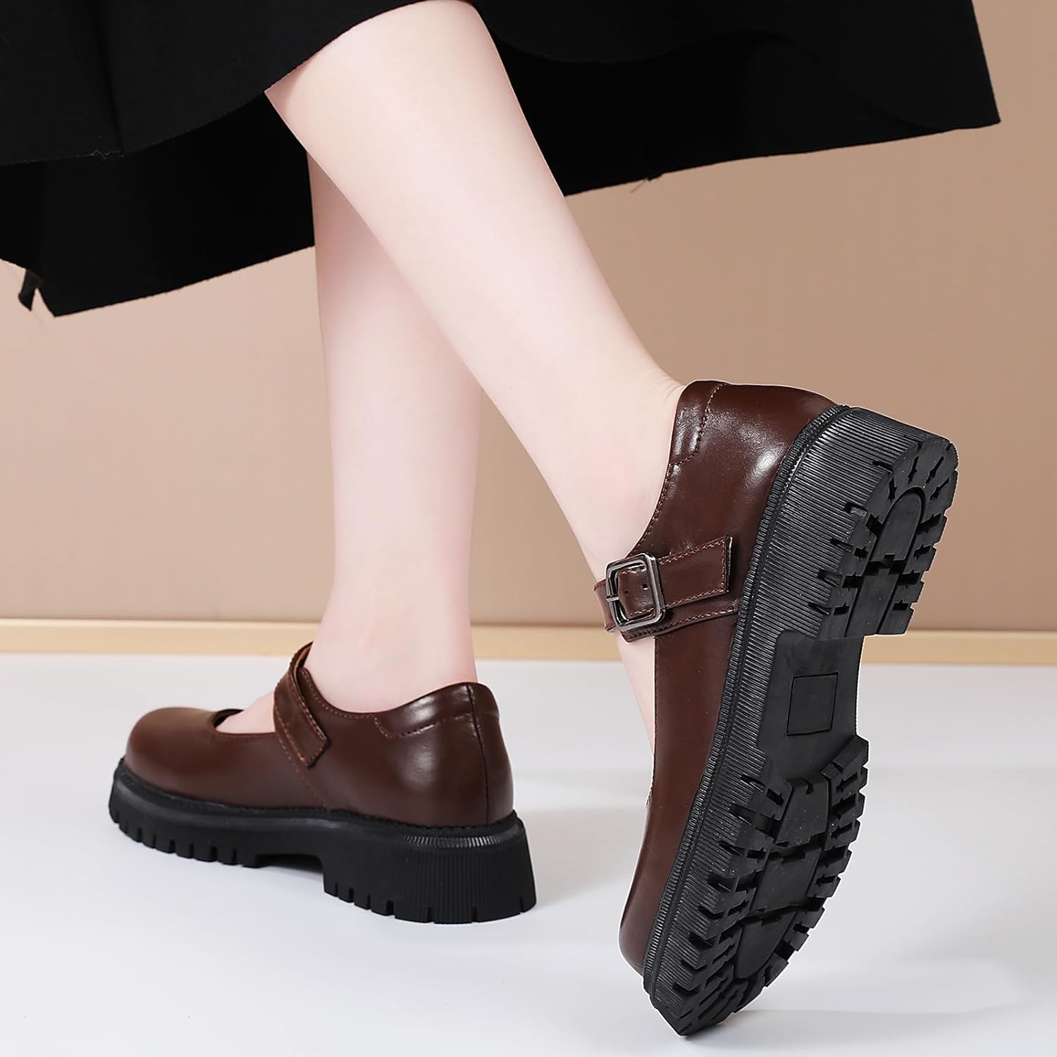 XMM Platform Mary Jane Shoes Women Black Chunky Mary Janes for Women Flats Comfort Ladies Dressy Casual School Cute Mary Janes Work Shoes - Image 8