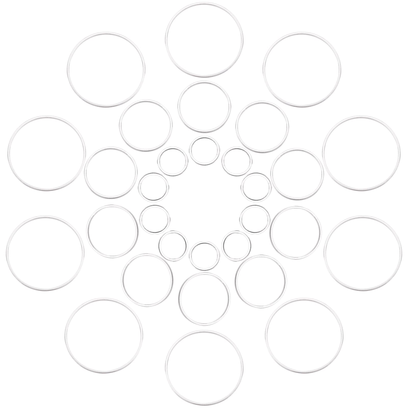 CREATCABINCREATCABIN 1 Box 30Pcs 3 Sizes Beading Hoops Brass Open Bezel Linking Rings 925 Sterling Silver Plated Hollow Round Connector Links Circle Frame Pendants for DIY Jewelry Making Earrings Findings