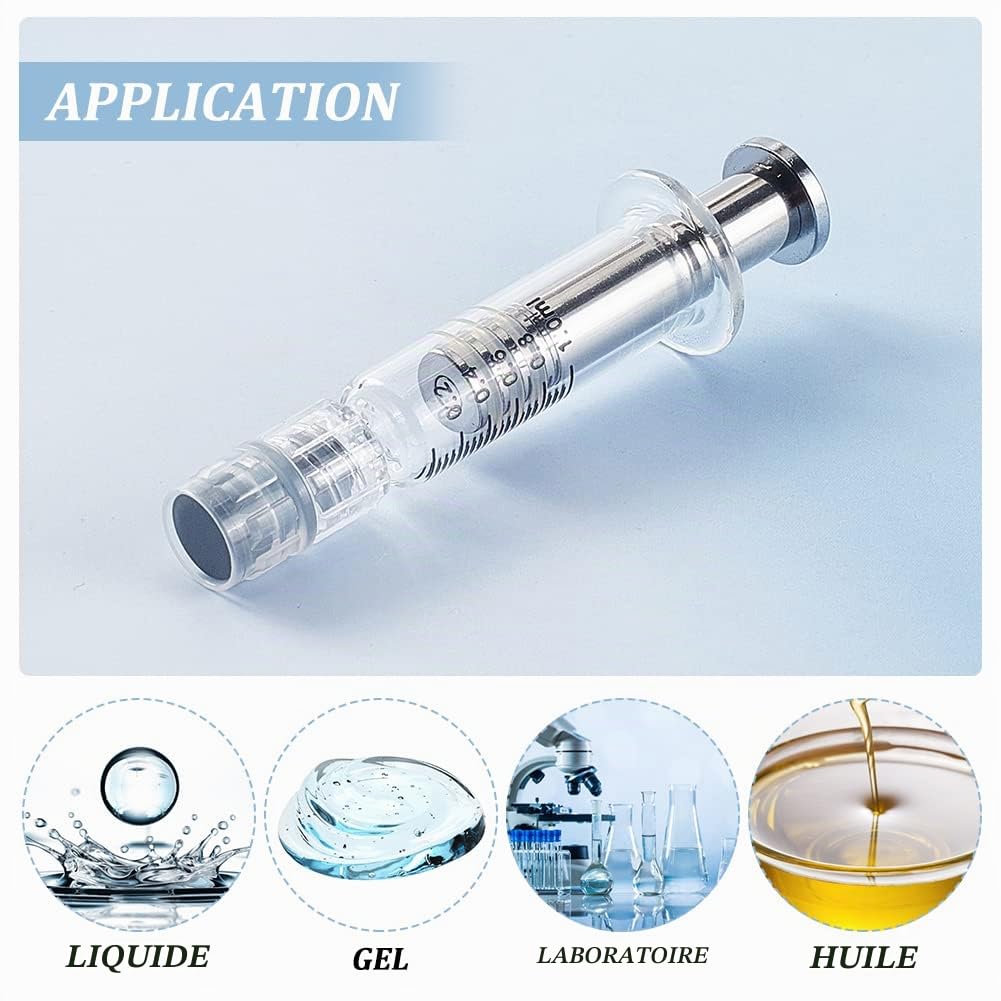 OLYCRAFT 10pcs 1ML Seringue en verre borosilicate Seringue Luer Lock résistante à la chaleur sans aiguille Seringues en verre réutilisables pour l'industrie ou le laboratoire Liquides Colle Huile
