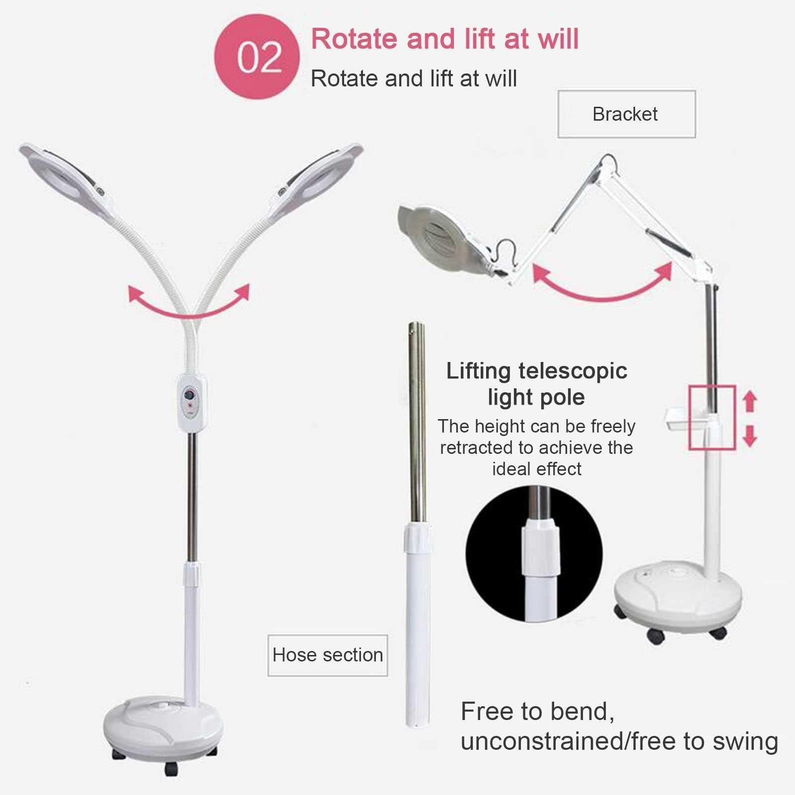 GerRiT Lampada da terra industriale moderna Lampada da terra di bellezza a LED Lampada da terra a luce fredda senza ombra Lente d'ingrandimento Tatuaggio for unghie Sopracciglio Estensione ciglia Rica