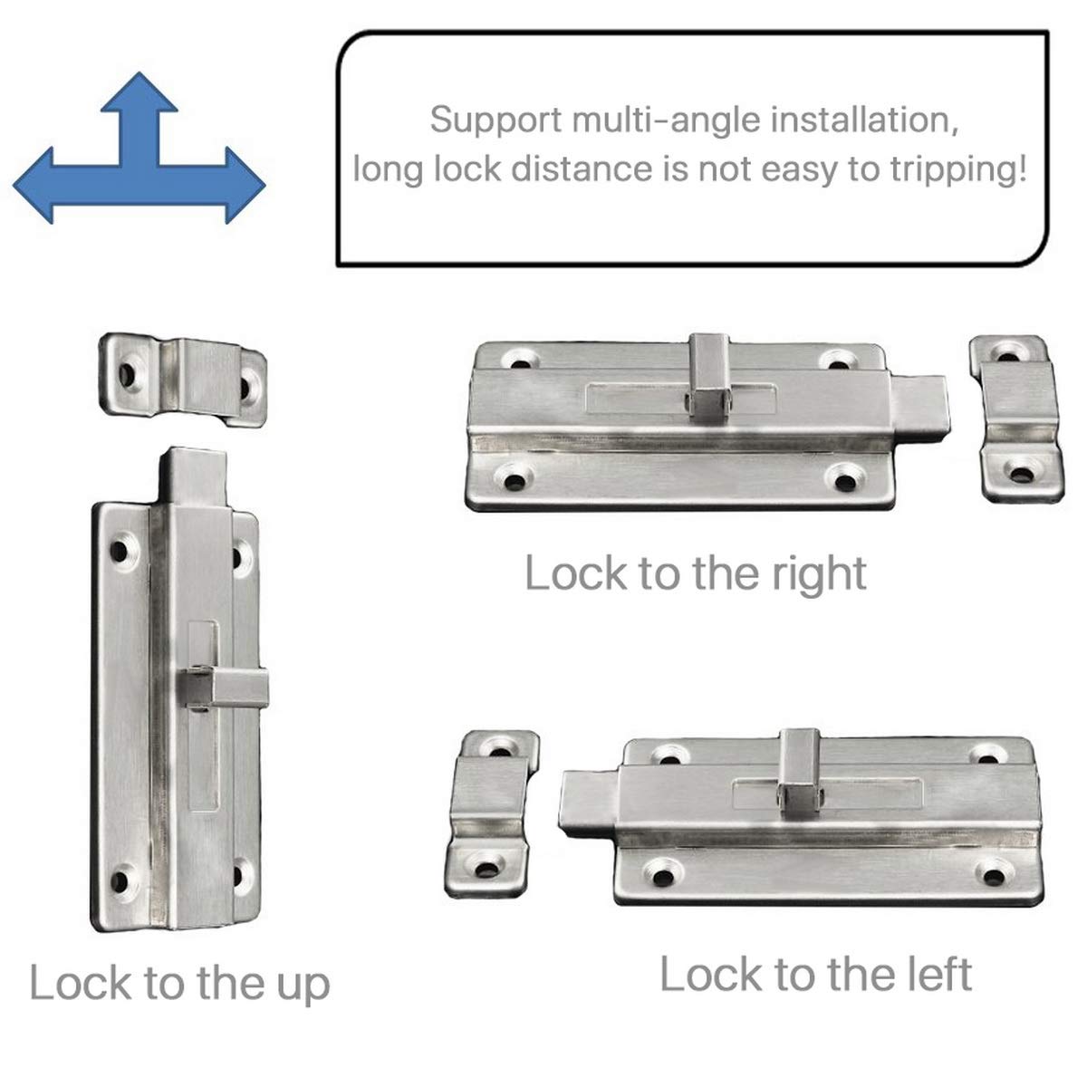 Buy Door Bolts, 2 Pieces Stainless Steel Latch Sliding Door Lock