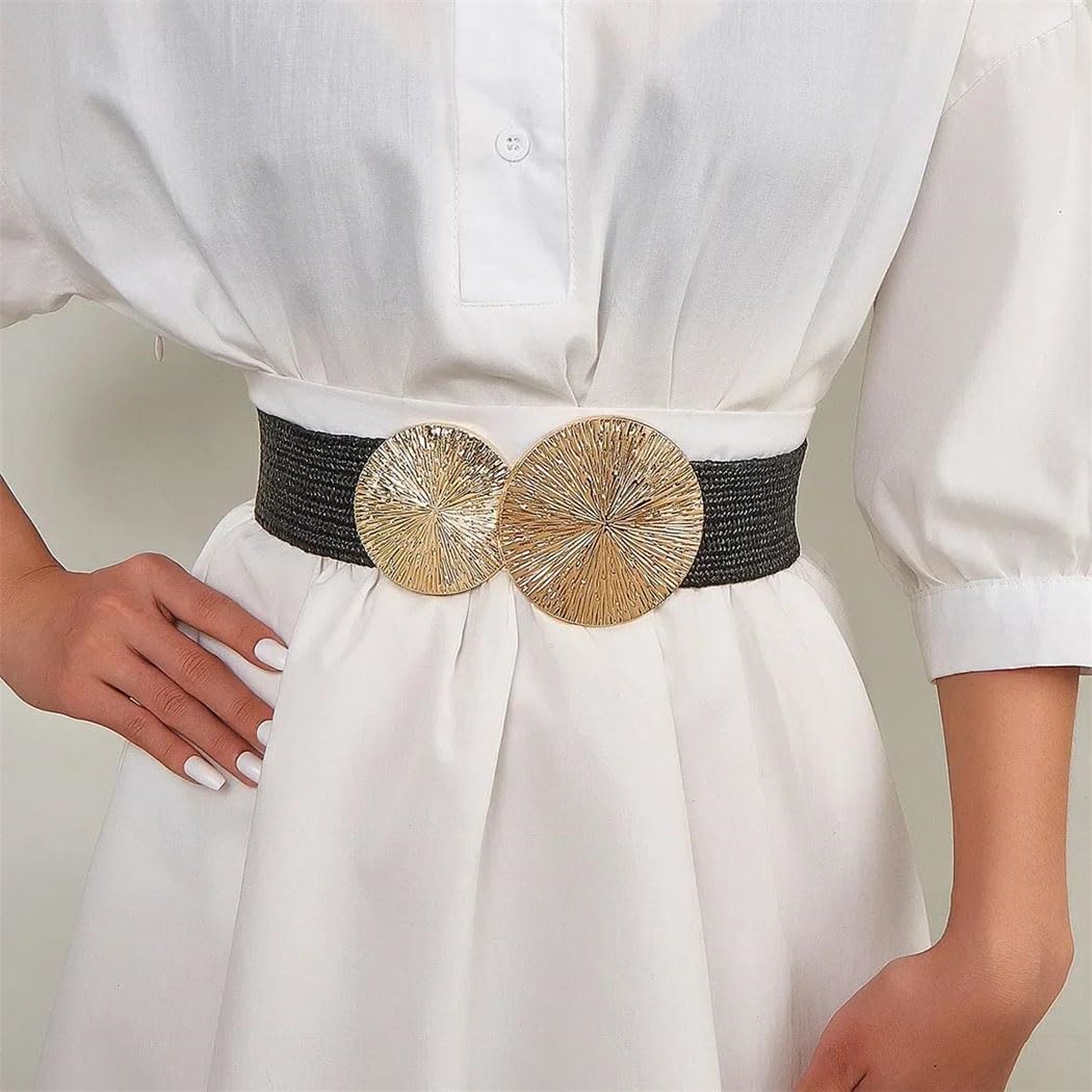 Women's Spring Summer Woven Elastic Wide Waist Seal Fashion Dress Decorative Trendy Corset Belt