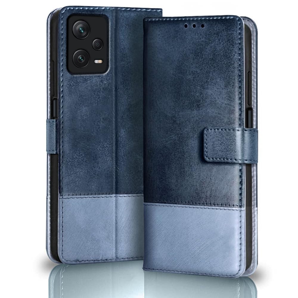 TheGiftKart Flip Back Cover Case for Mi Redmi Note 12 Pro 5G | Dual-Color Leather Finish | Inbuilt Stand & Pockets | Wallet Style Flip Back Cover Case for Redmi Note 12 Pro (Faux Leather, Blue & Sky)