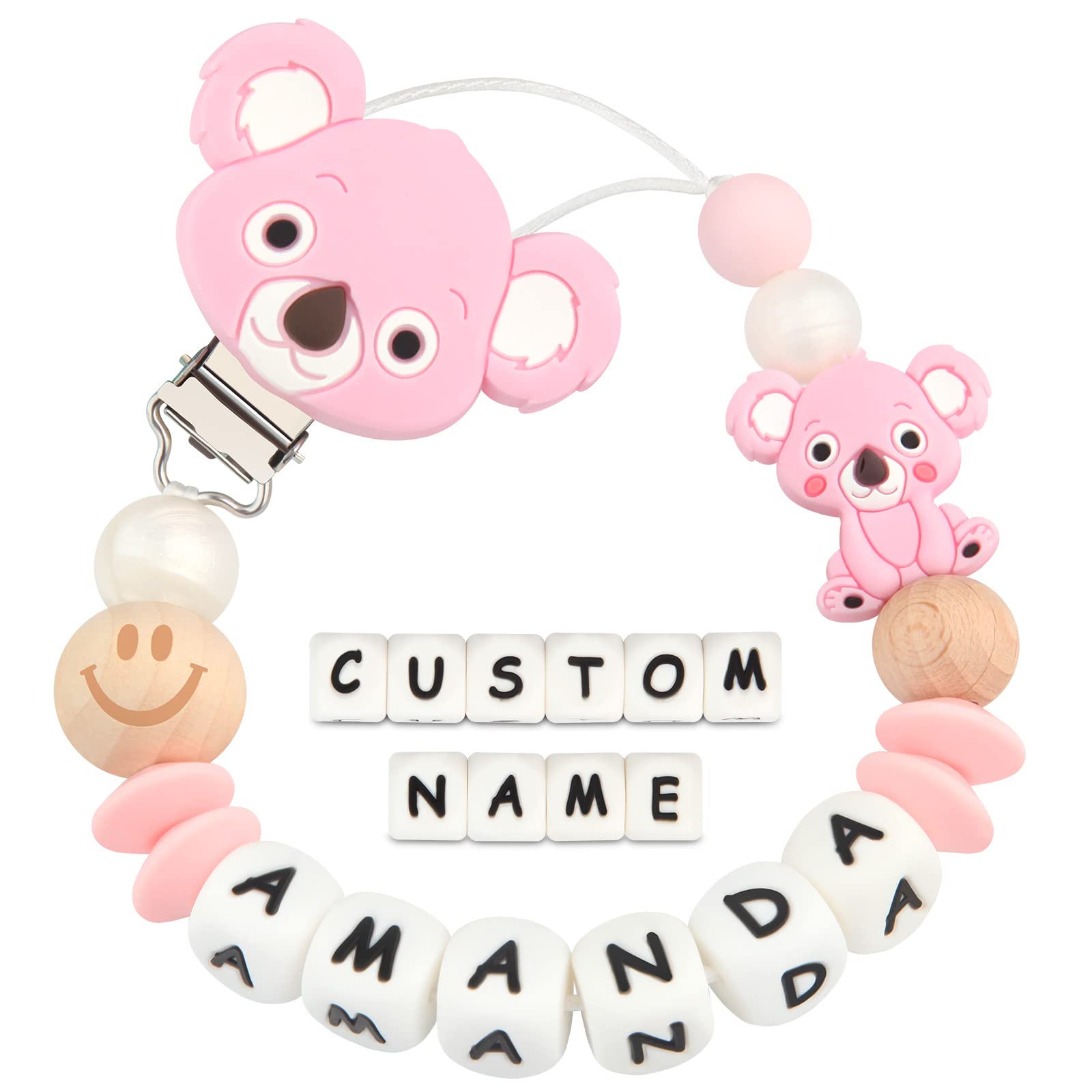 Personalized Pacifier Clip with Name Car for Baby Boys Girls Customized(White)