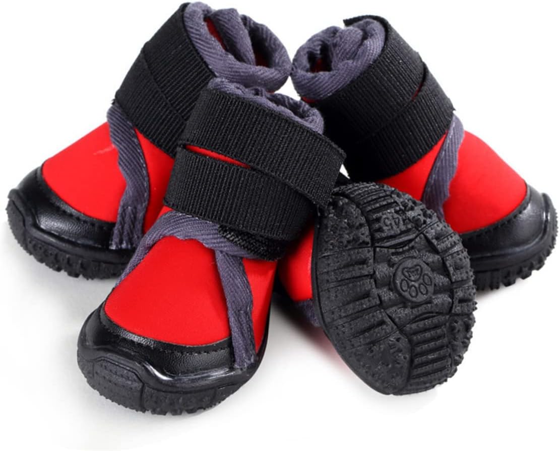 4pcs Outdoor Dog Warm Shoes for -Resistant Pet Boots Breathable for Mountain Climbing Red