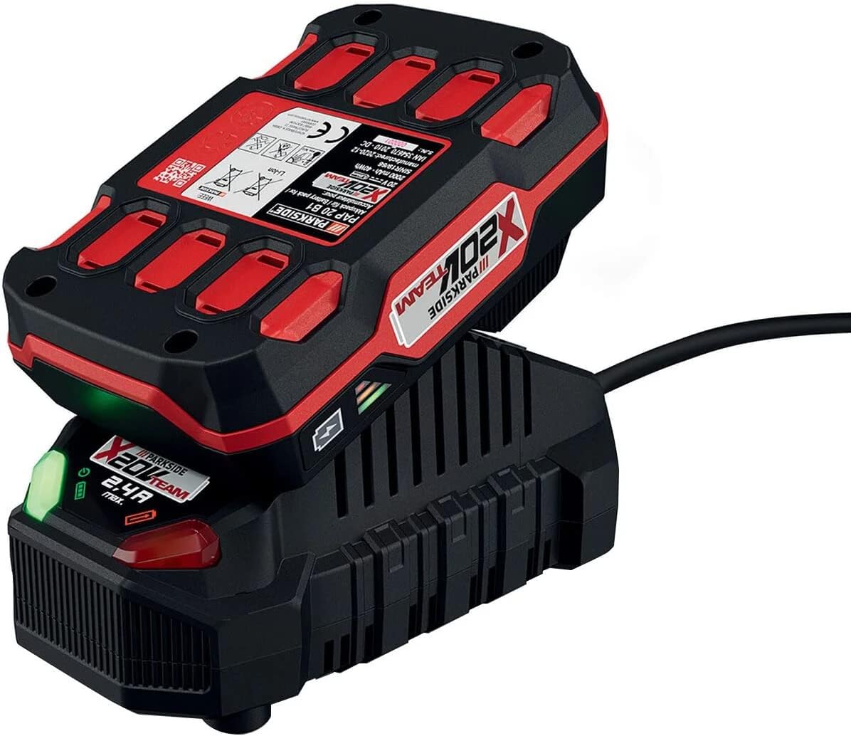 Parkside 20V 2.4A Lithium Ion Battery (PAP 20 B1) and 60 Min Charger (PLG 20C1) 65W 2.4A Cell Balancing for Extended Battery Life