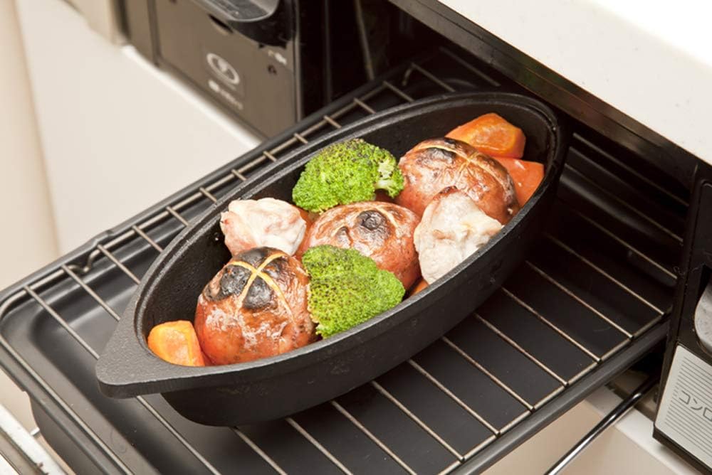 Ikenaga Iron Grill Pan, Cast Iron, Induction Compatible, Open Fire, Oven Pan, Gratin Potato, Grilled Fish, Slim Dutch Oven