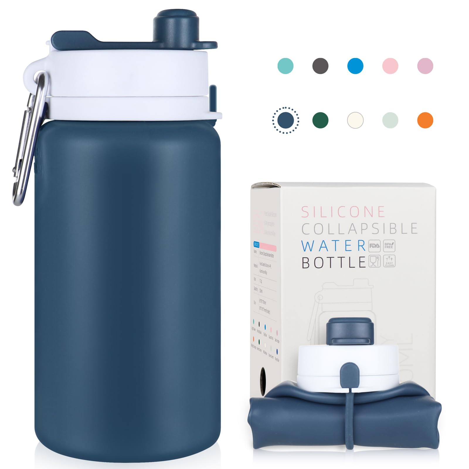 PLTCAT Collapsible Foldable BPA Free Reusable Lightweight Leak-Proof Travel Silicone Water Bottle for Travel, Gym, Hiking, Office, Camping