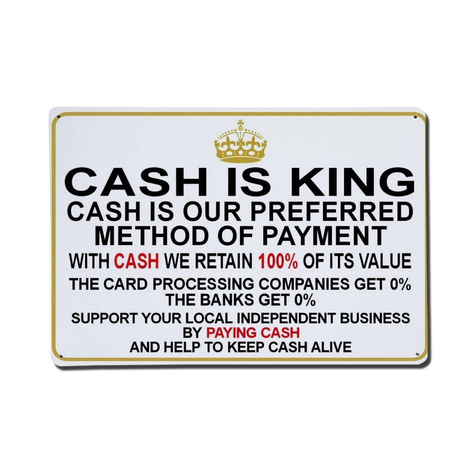 Cash Is King Sign Retro Metal Tin Sign, Vintage Decor Art Poster for Bar, Home, Man Cave, Kitchen, Laundry Room Gift 8x12Inch