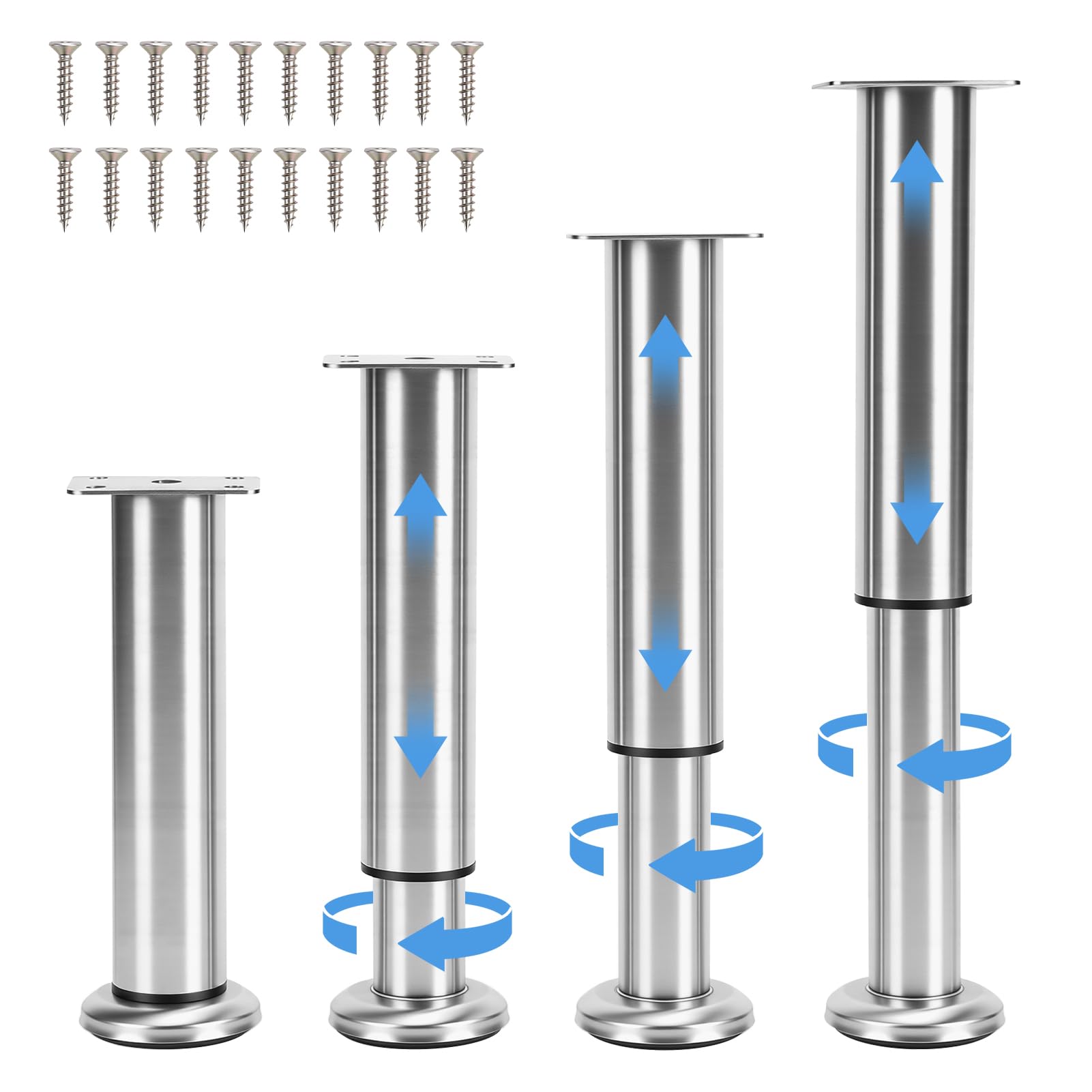Lot de 4 Pieds de Meuble Reglable en Acier Inoxydable, Pieds de Table Pied de Lit, Pieds Meuble Salle de Bain, Pieds de Meubles pour Meuble TV, Canapé, Chaise, Salle de Bain (18-30CM)